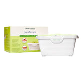 White paraffin spa with green and white packaging on a white background