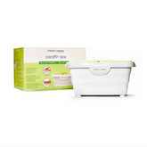 White paraffin spa with green lid and 'clean+easy' packaging on a white background