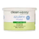 Clean+Easy azulene infused soft wax container on a white background