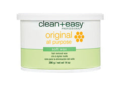 Clean+Easy professional all-purpose soft wax, enriched with soothing ingredients for smooth and effective hair removal.