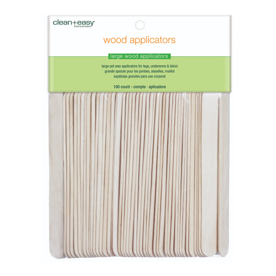Pack of wood applicators with 'clean+easy' branding on a white background