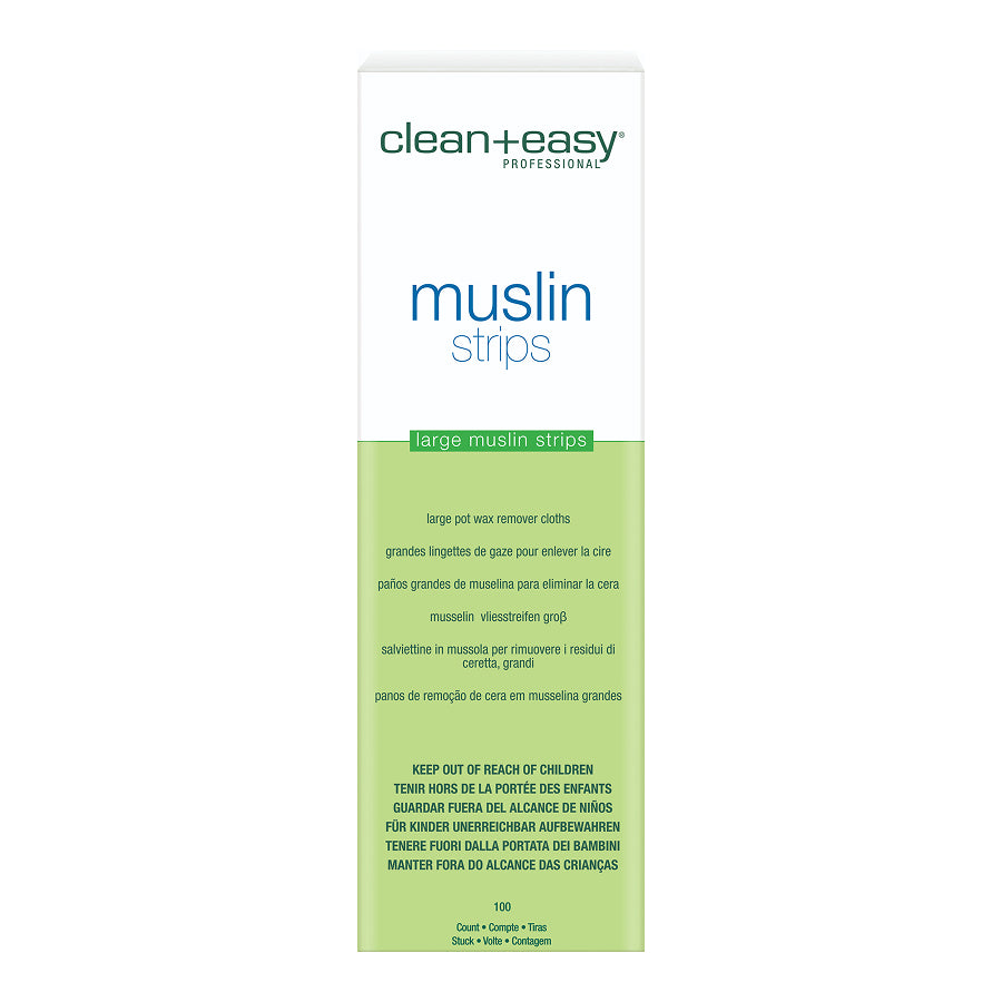 Box of clean+easy muslin strips on a white background
