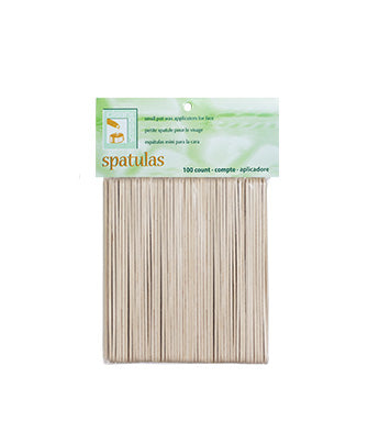 Expanded view of a disposable wooden spatula for depilation in a wall hook ready packaging