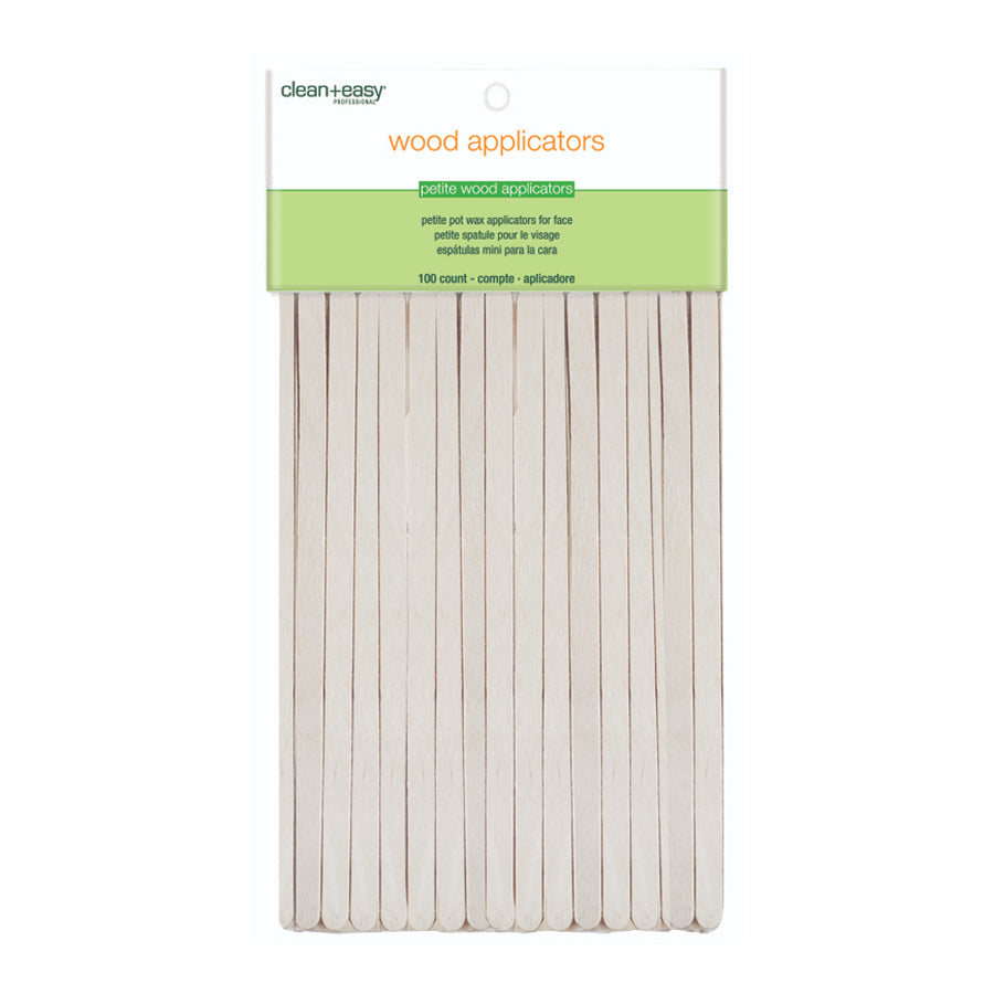 Pack of wood applicators with a green label on a white background