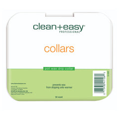 Packaging of clean+easy professional pot wax drip collars on a white background