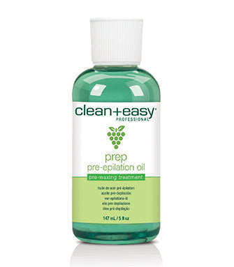 A frontal view of Clean + Easy Pre Epilation Wax Oil in a 5-ounce capped container