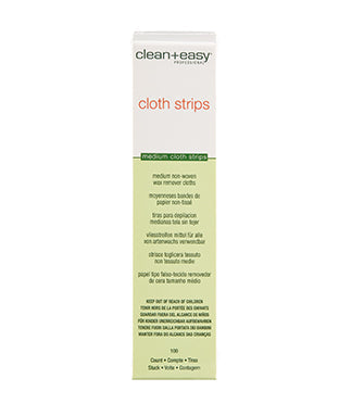 Petite, tall pack of medium Cloth wax strips with detailed label