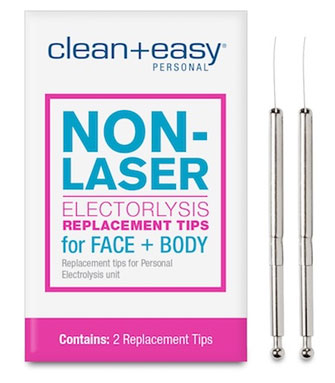 Pack of Clean + Easy Personal Non-Laser Electrolysis Tips with sample replacement needle tips on the side