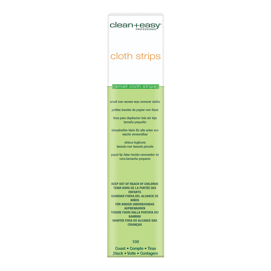 Packaging of clean+easy cloth strips on a white background