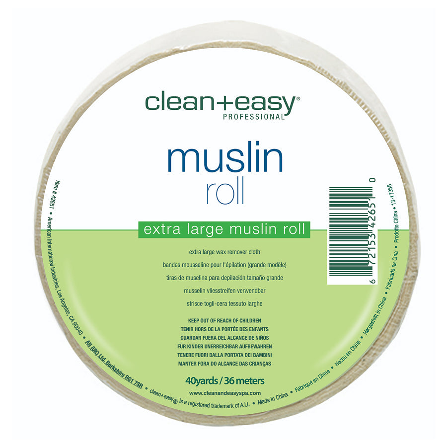 Clean+Easy muslin roll packaging with label on a white background
