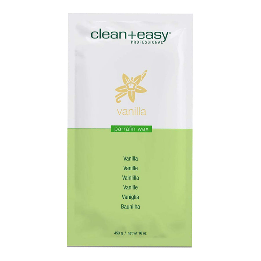Clean+Easy vanilla parrafin wax packaging on a white background