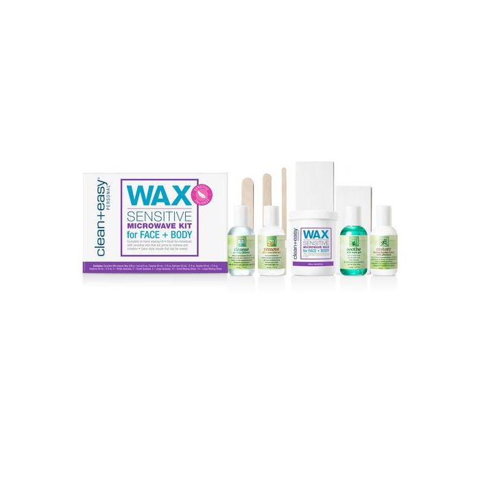 Clean + Easy Wax Sensitive Kit – Microwaveable wax set for face and body. Gentle hair removal solution for sensitive skin.