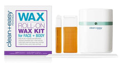 Professional roll-on wax kit for face and body, featuring easy-to-use applicators and wax warmer.