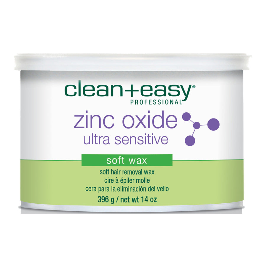 Clean+Easy Professional zinc oxide ultra sensitive soft wax container on a white background