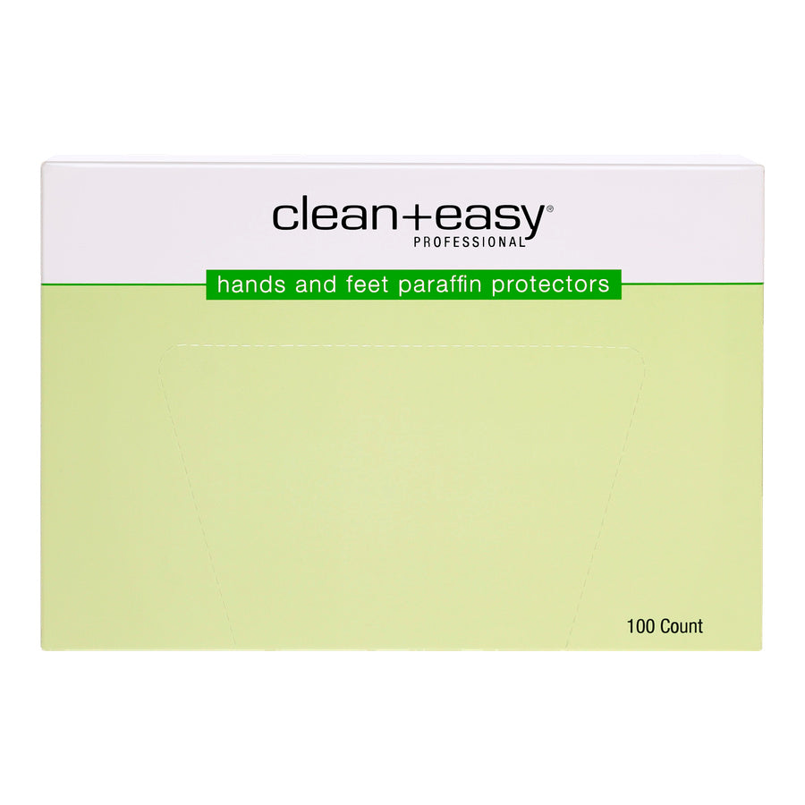 Box of clean+easy hands and feet paraffin protectors on a white background