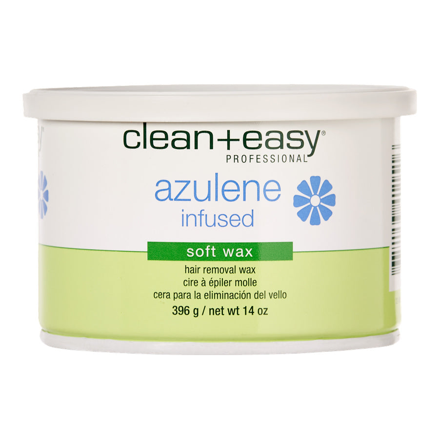 Clean+Easy azulene infused soft wax container on a white background