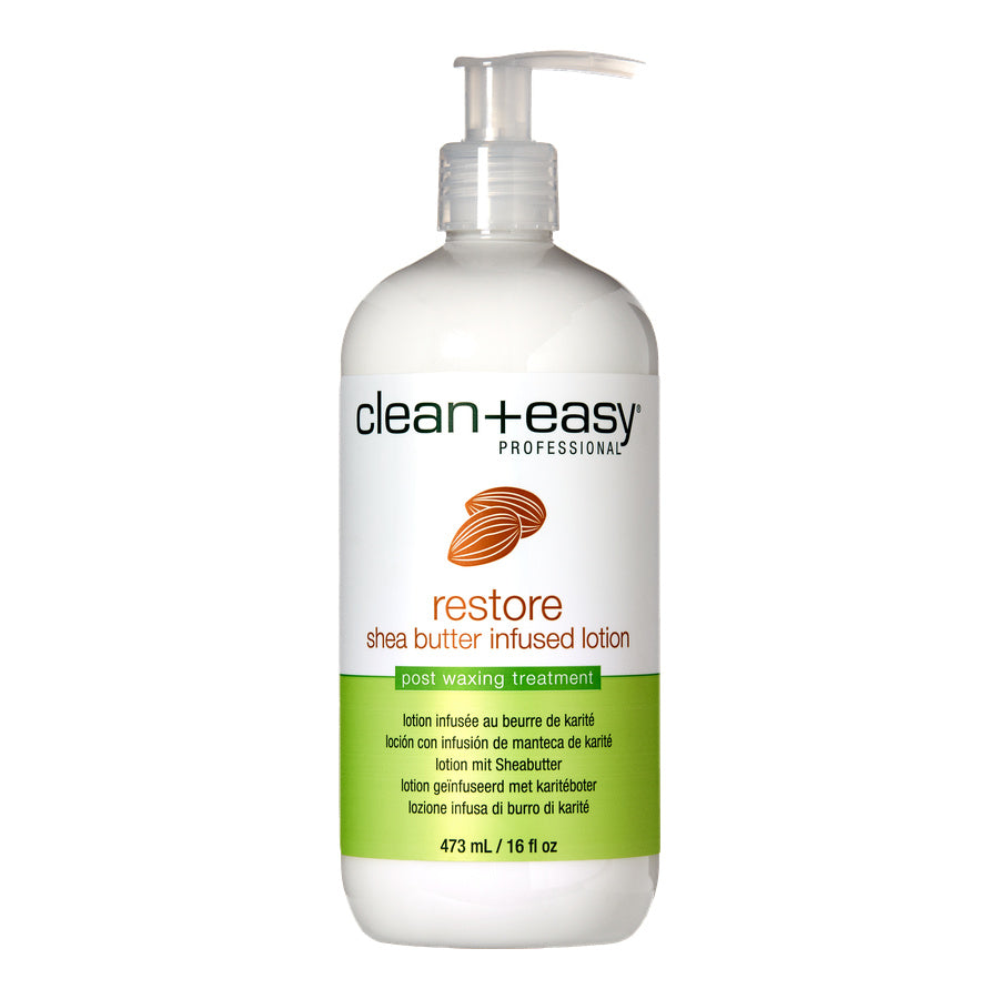Clean+Easy Restore Shea Butter Lotion bottle on a white background