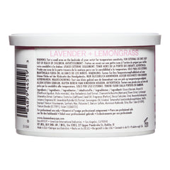 Back label of a container with 'Lavender + Lemongrass' text on a white background