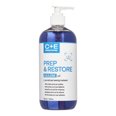 Bottle of C+E Prep & Restore Azulene oil on a white background