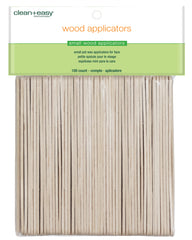 Pack of small wood applicators with 'clean+easy' branding on a white background