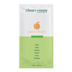 clean+easy peach infused paraffin wax packaging on a white background