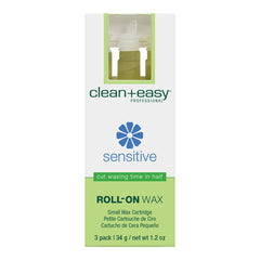Box of clean+easy sensitive roll-on wax on a white background