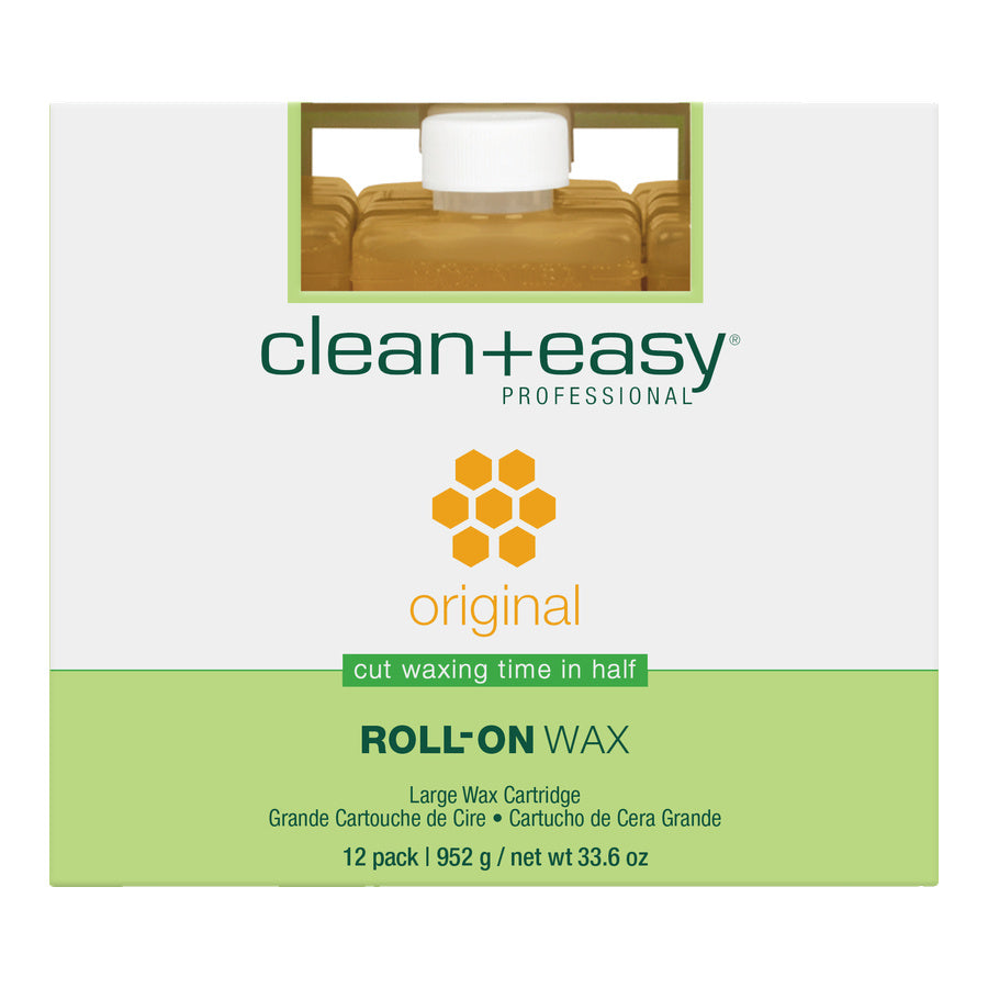 Clean + Easy roll-on wax packaging on a white background