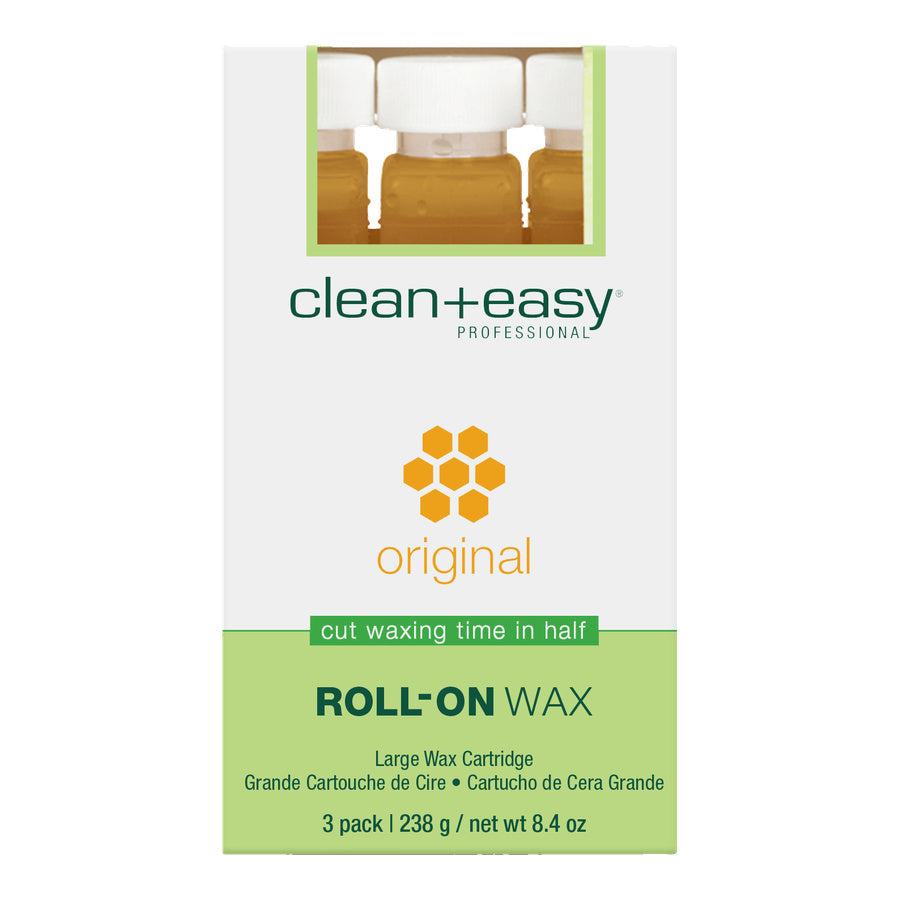 Clean + Easy roll-on wax packaging on a white background