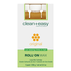 Clean + Easy roll-on wax packaging on a white background