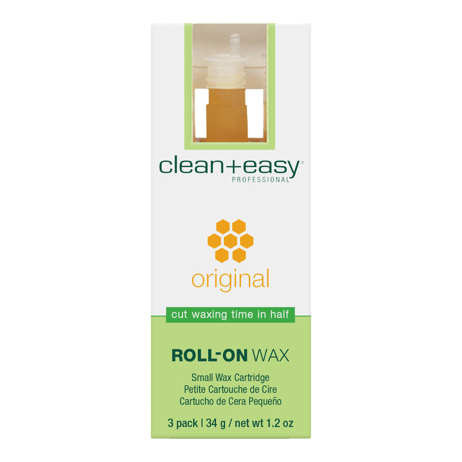 Box of clean+easy roll-on wax on a white background