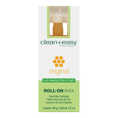 Box of clean+easy roll-on wax on a white background