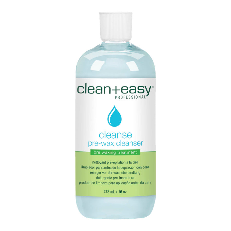 Bottle of clean+easy pre-wax cleanser on a white background
