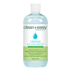 Bottle of clean+easy pre-wax cleanser on a white background