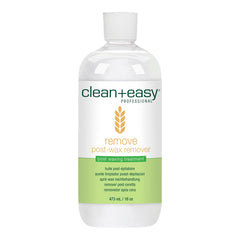 Bottle of clean+easy post-wax remover on a white background