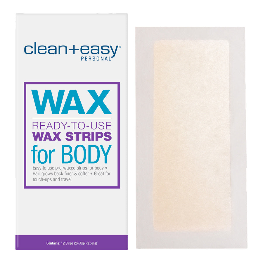 Clean+Easy wax strips packaging with a single strip visible on a white background