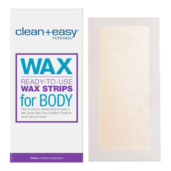 Clean+Easy wax strips packaging with a single strip visible on a white background