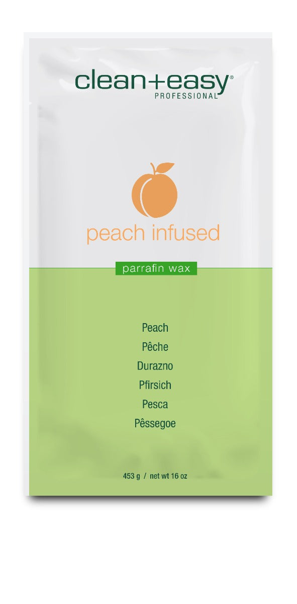 Closeup of a sealed pillow bag packaging of Peach paraffin wax